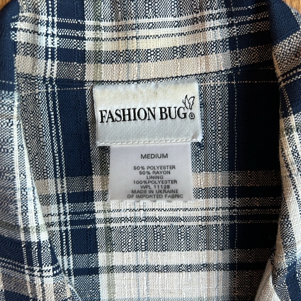VTG Fashion Bug Plaid Blazer Womens Medium Blue Tan - Picture 2 of 6